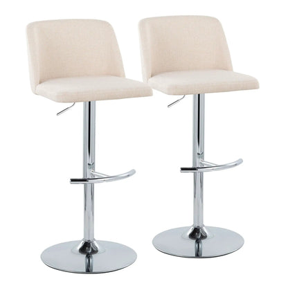 Toriano adjustable bar stool set beige fabric seats with chrome pedestals, set of 2 on Tampa Home & Garden Store