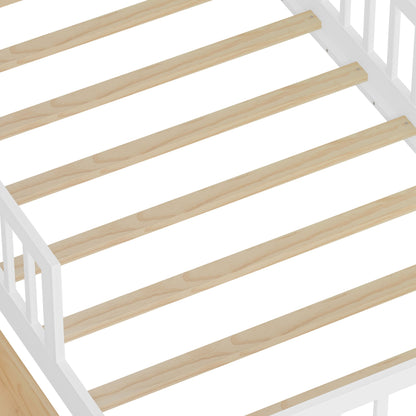 Storage bed frame with white finish and natural wood slats on Tampa Home & Garden Store