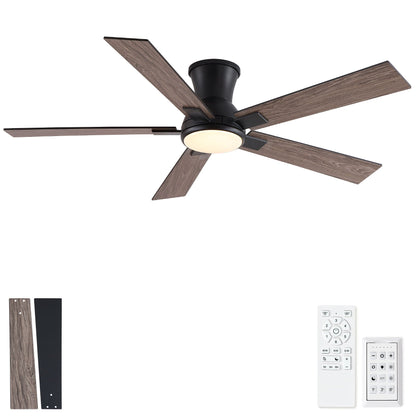 Ceiling fan HouseOfZazla low-profile flush mount with LED light, five wood blades on Tampa Home & Garden Store