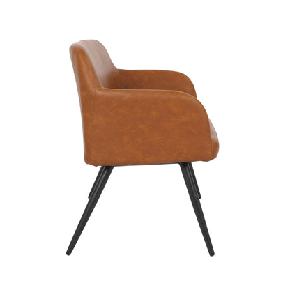 Industrial high back upholstered bench in camel faux leather with black metal legs on Tampa Home & Garden Store