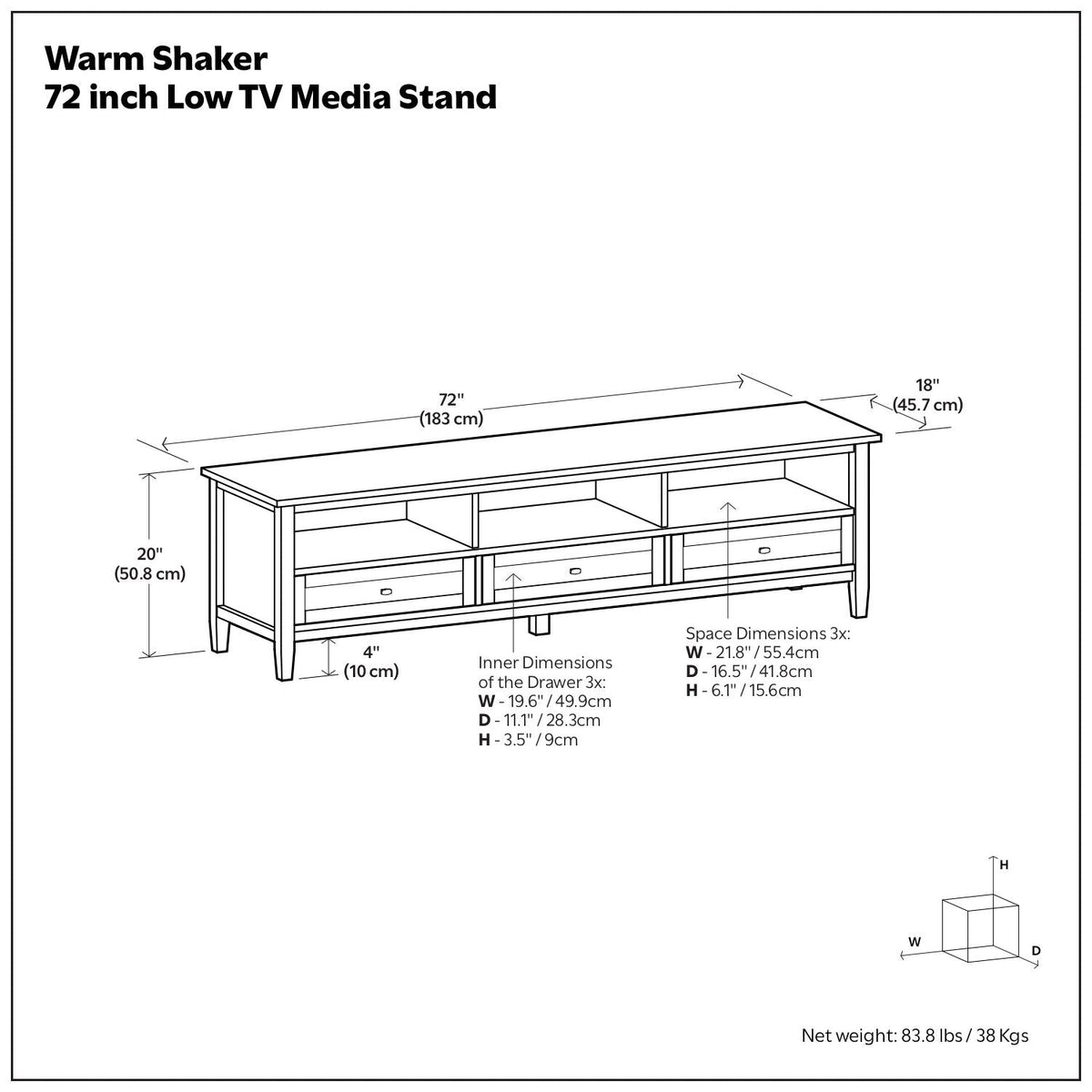 Shaker TV Stand and Solid Wood Media Console, 72-inch TV stand with open shelves by HouseOfZazla on Tampa Home & Garden Store