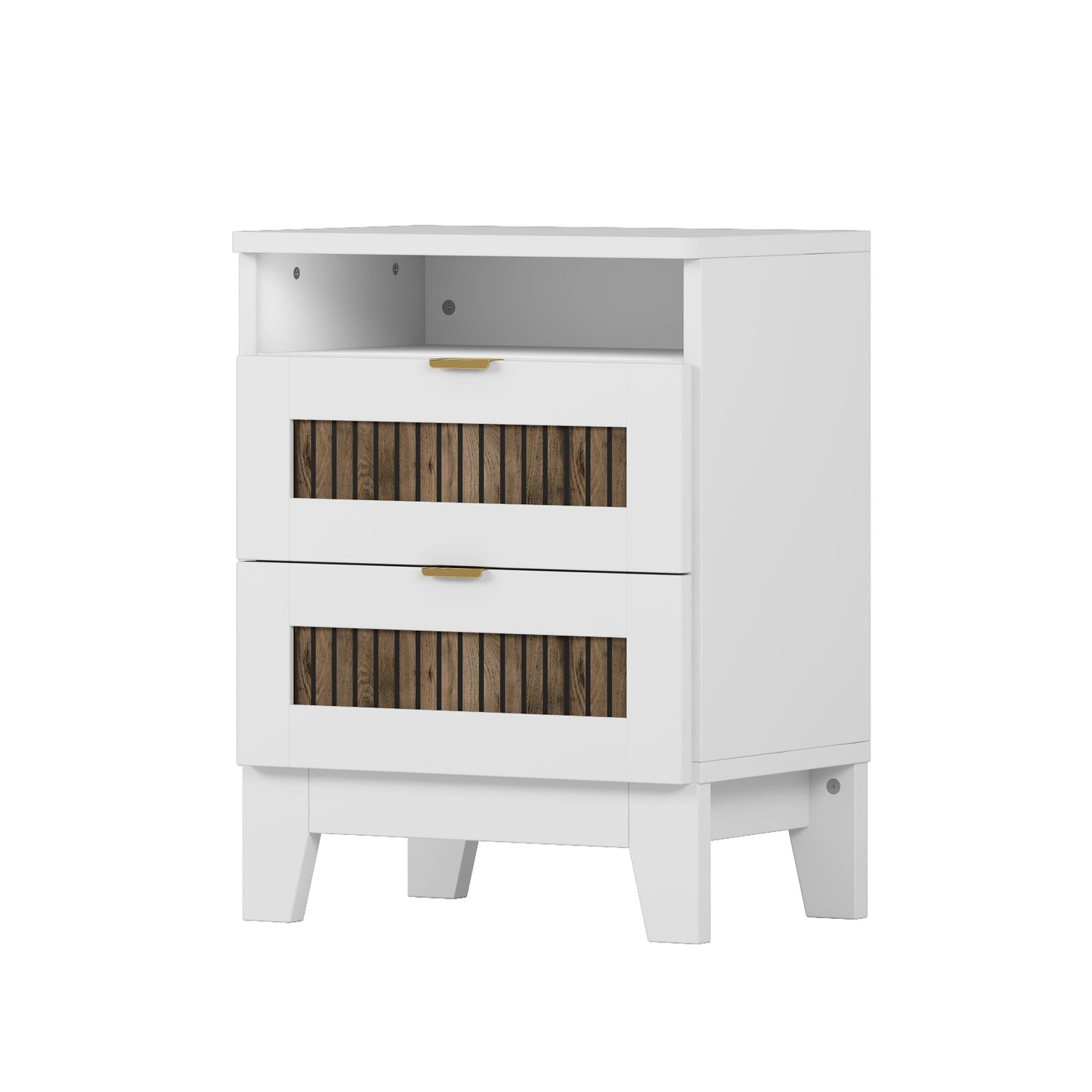 White Farmhouse storage dresser by HouseOfZazla with gold hardware and slatted wood panels on Tampa Home & Garden Store