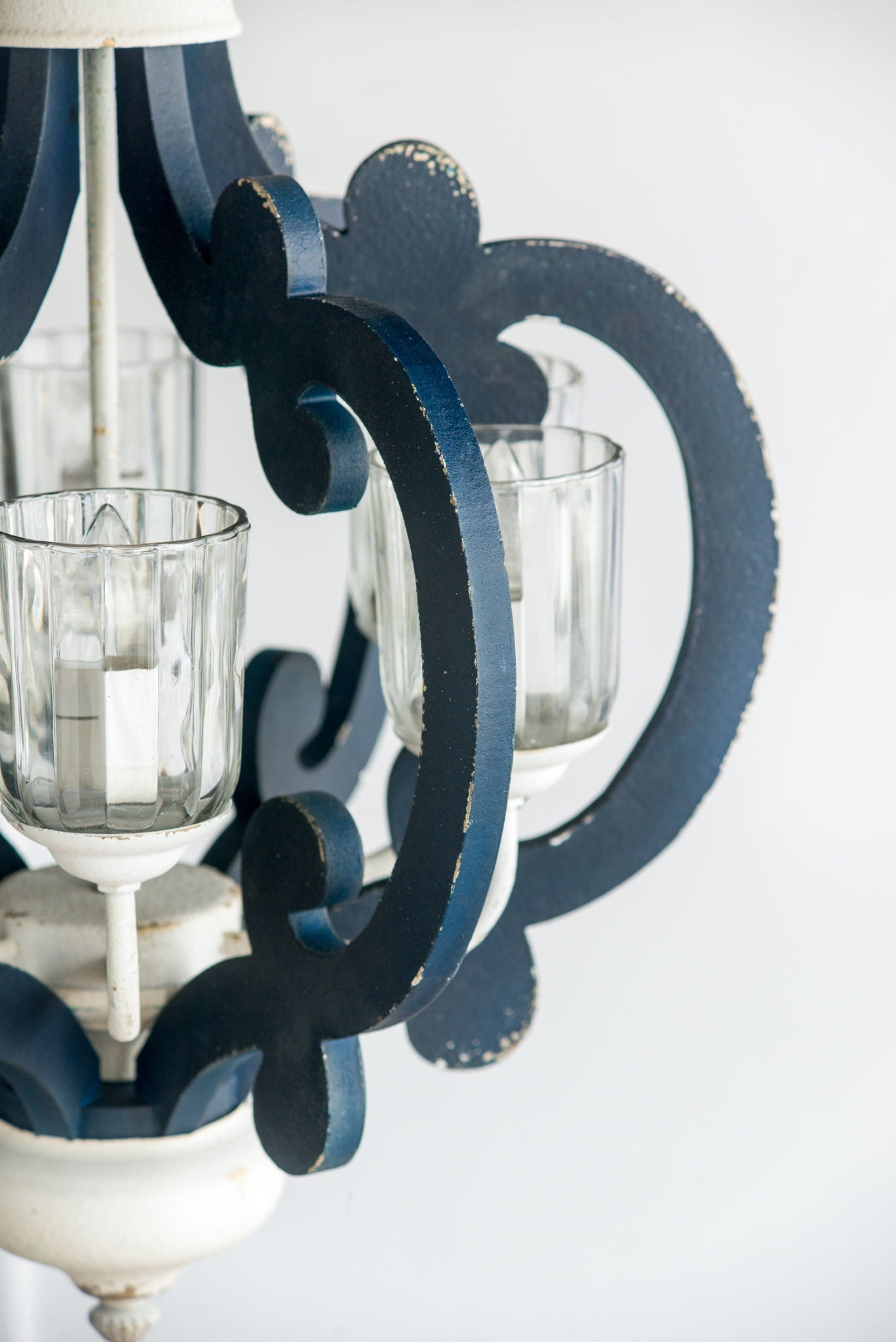 Chandelier 6-Light Farmhouse Pendant by HouseOfZazla with blue scrolls and glass cups on Tampa Home & Garden Store