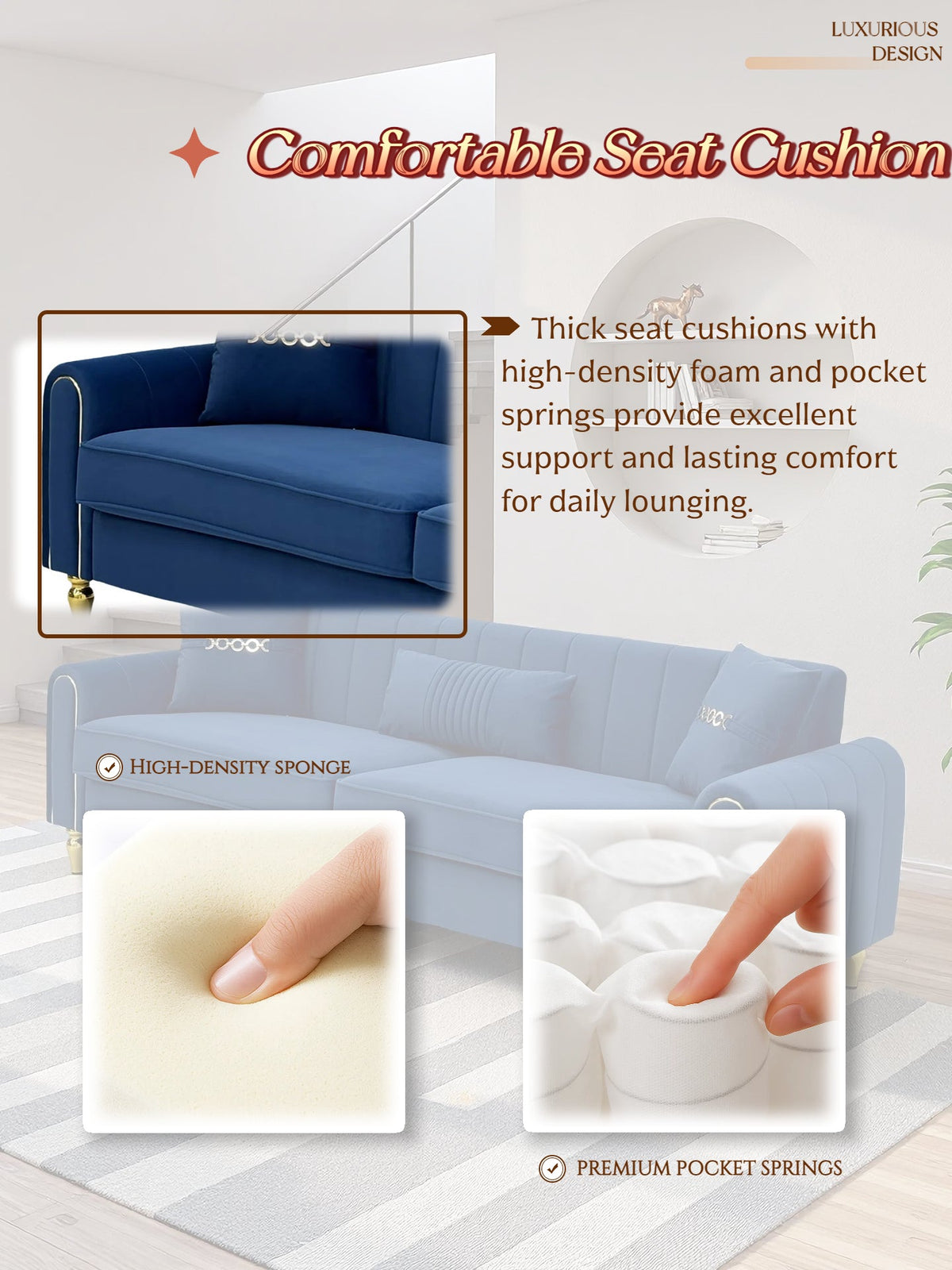 Elegant Three Seater Sofa and Throw Pillows