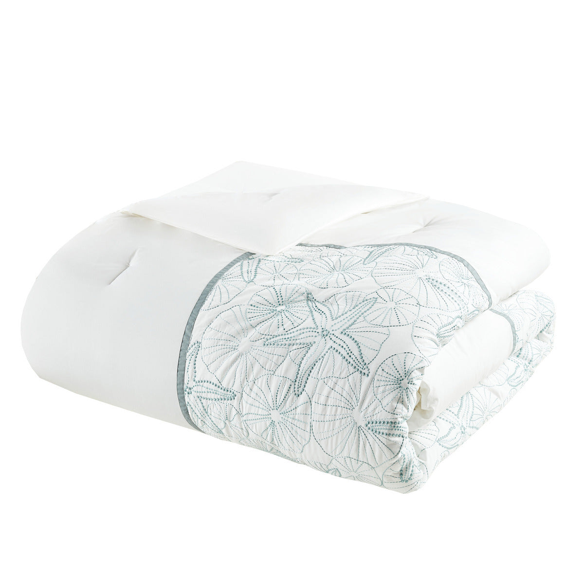 Comforter Set White King by HouseOfZazla with teal embroidered floral quilted design on Tampa Home & Garden Store