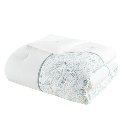 Comforter Set White King by HouseOfZazla with teal embroidered floral quilted design on Tampa Home & Garden Store