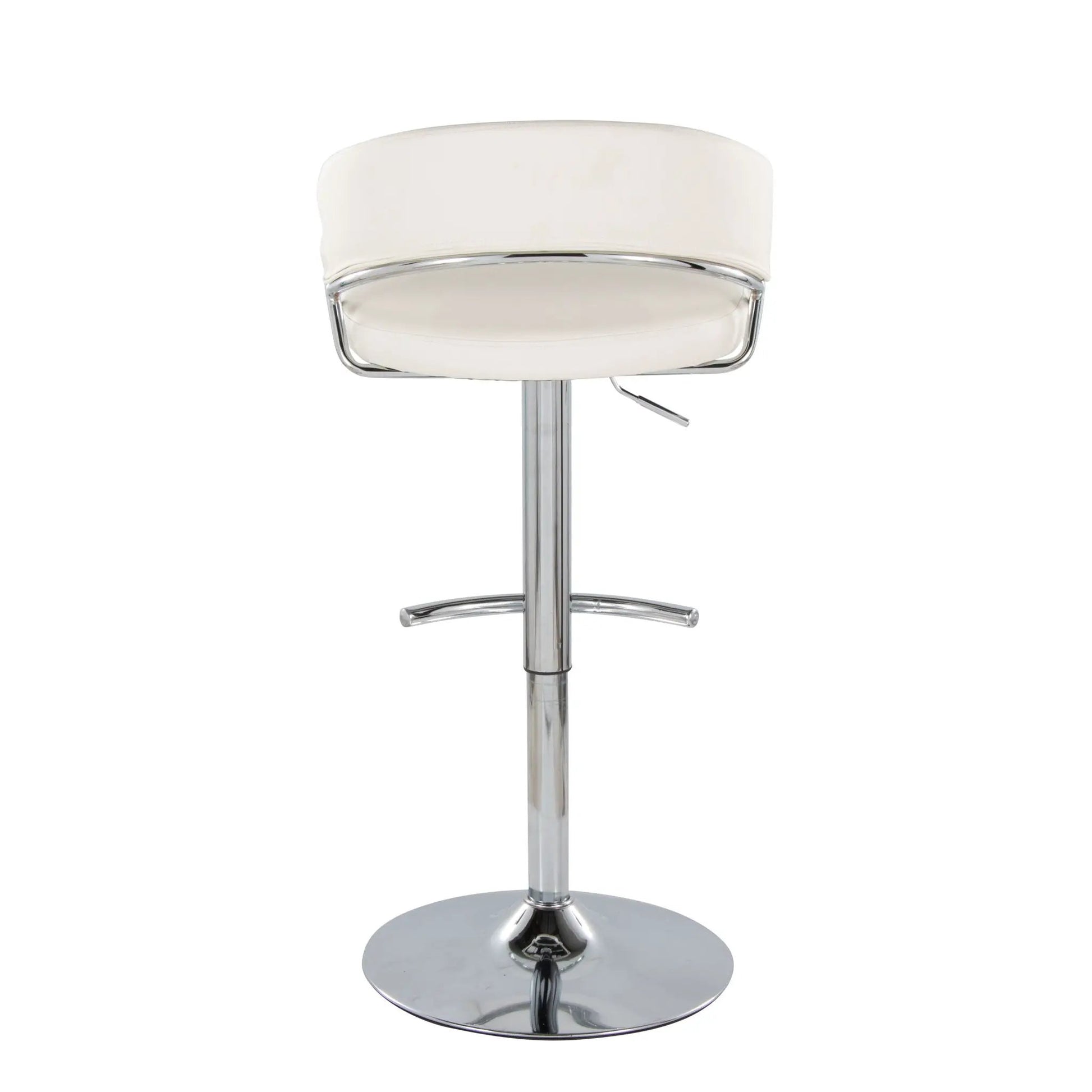 Jie Contemporary Adjustable Barstool Set of 2 with swivel, white upholstery, chrome base on Tampa Home & Garden Store