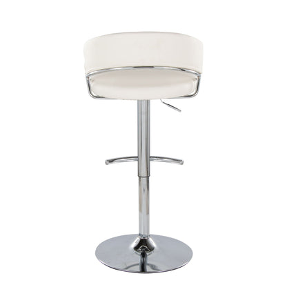 White leather adjustable barstool with swivel and chrome pedestal base and footrest on Tampa Home & Garden Store