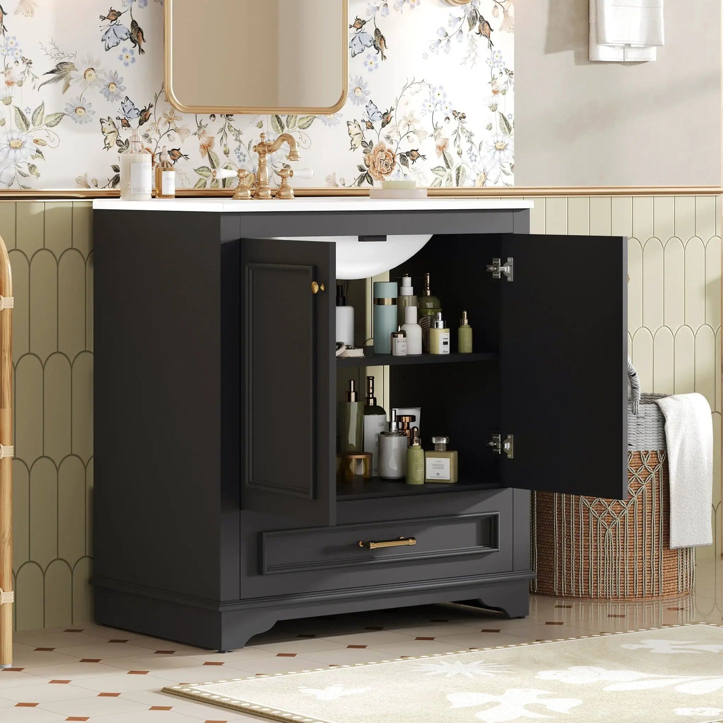 Bathroom vanity with sink, 2 soft closing doors, brass hardware from Unique Piece Furniture on Tampa Home & Garden Store