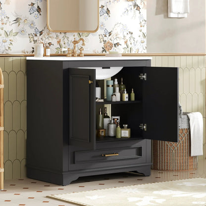 Bathroom vanity with sink, 2 soft closing doors, brass hardware from Unique Piece Furniture on Tampa Home & Garden Store