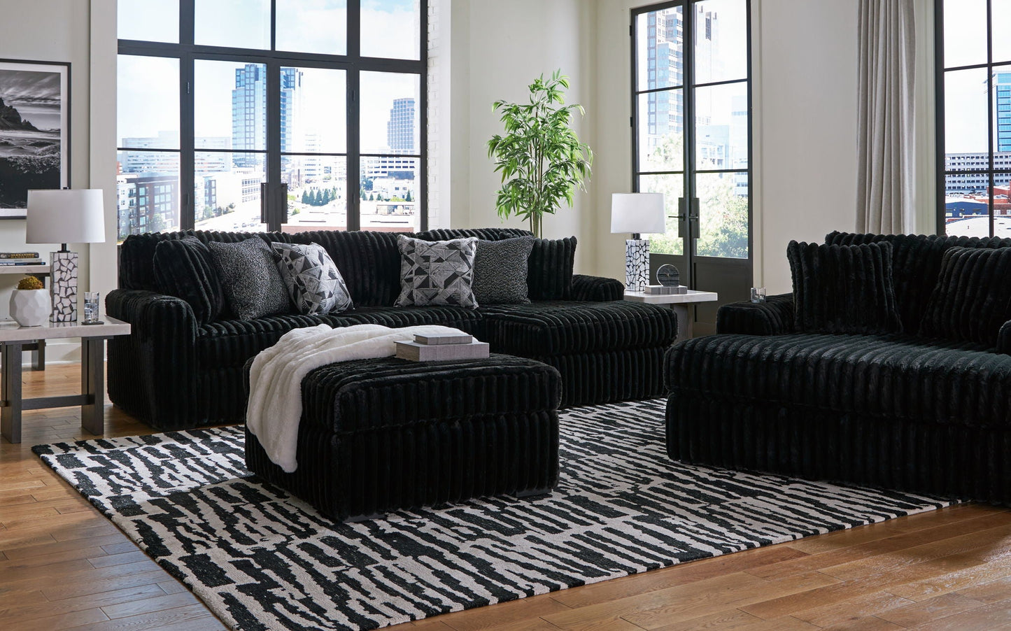 Midnight-Madness sectional set, black plush fabric 4-piece by Unique Piece Furniture on Tampa Home & Garden Store