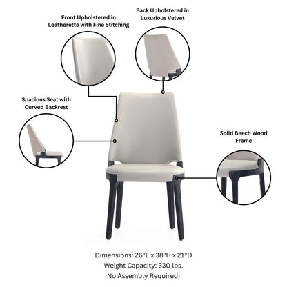 Kara Dining Chair Set of 2 with solid beech wood frame; gray leatherette front and velvet back on Tampa Home & Garden Store