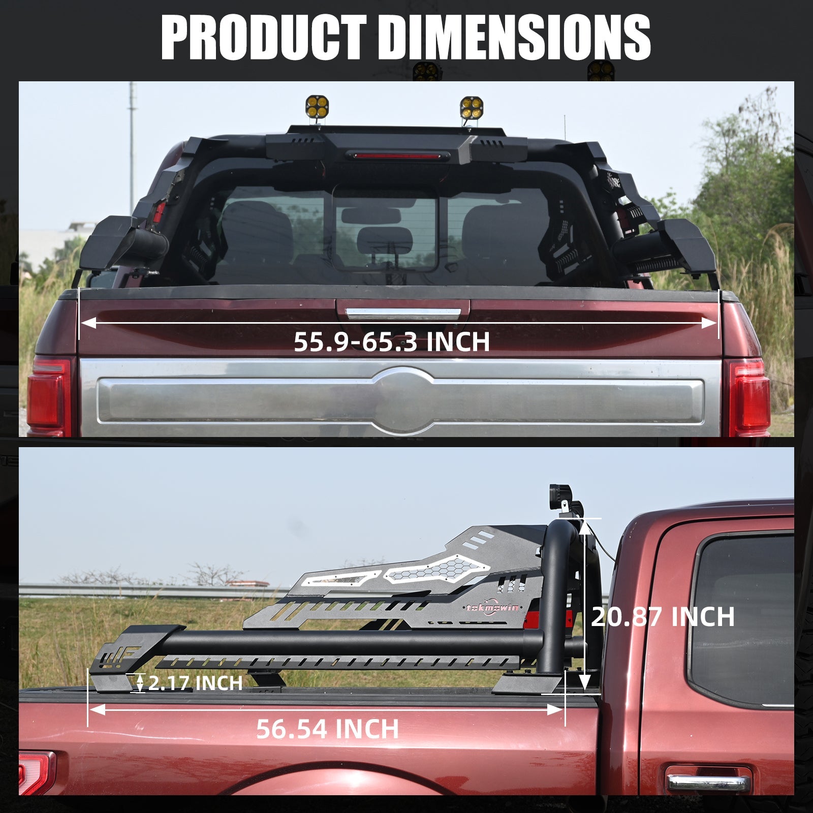 Universal truck bed roll bar steel chase rack in black with roof LED lights by HouseOfZazla on Tampa Home & Garden Store