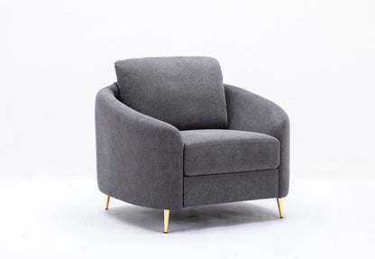 Yuina Linen Chair gray armchair with curved arms and gold tapered legs on Tampa Home & Garden Store
