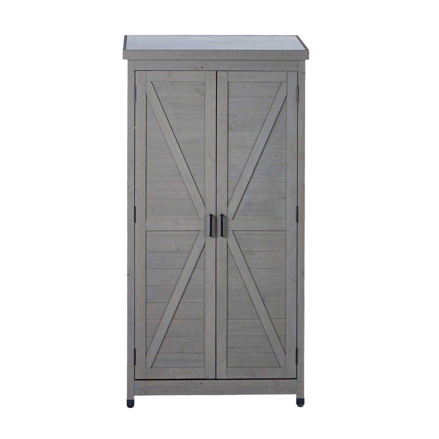 Outdoor Shed With Vertical Tool Cabinet and Shelf