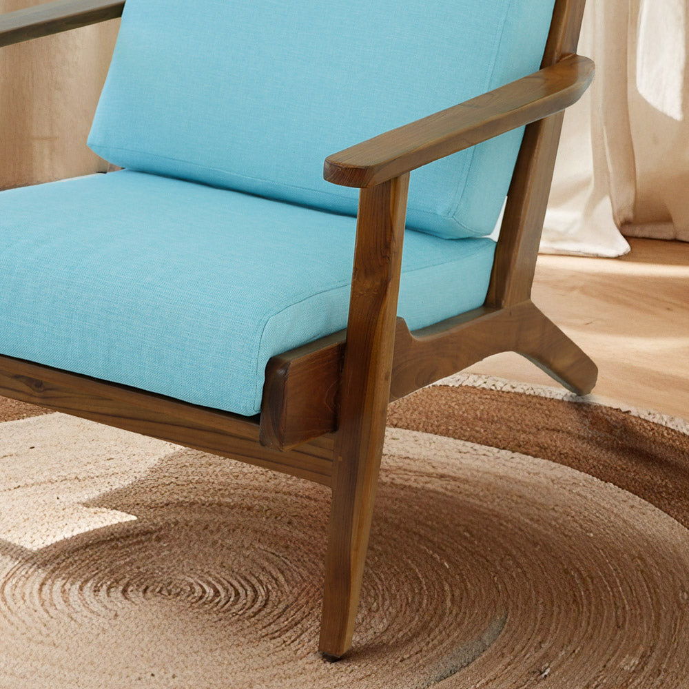Genuine Lounge Chair with solid wood frame and light blue cushions by HouseOfZazla on Tampa Home & Garden Store