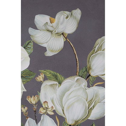 Botanical wall art print with white magnolia blossoms and green leaves on a purple background on Tampa Home & Garden Store