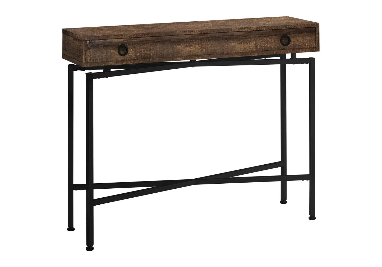 Accent Console Table with rustic brown wood drawer and black metal frame on Tampa Home & Garden Store
