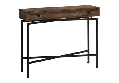 Accent Console Table with rustic brown wood drawer and black metal frame on Tampa Home & Garden Store
