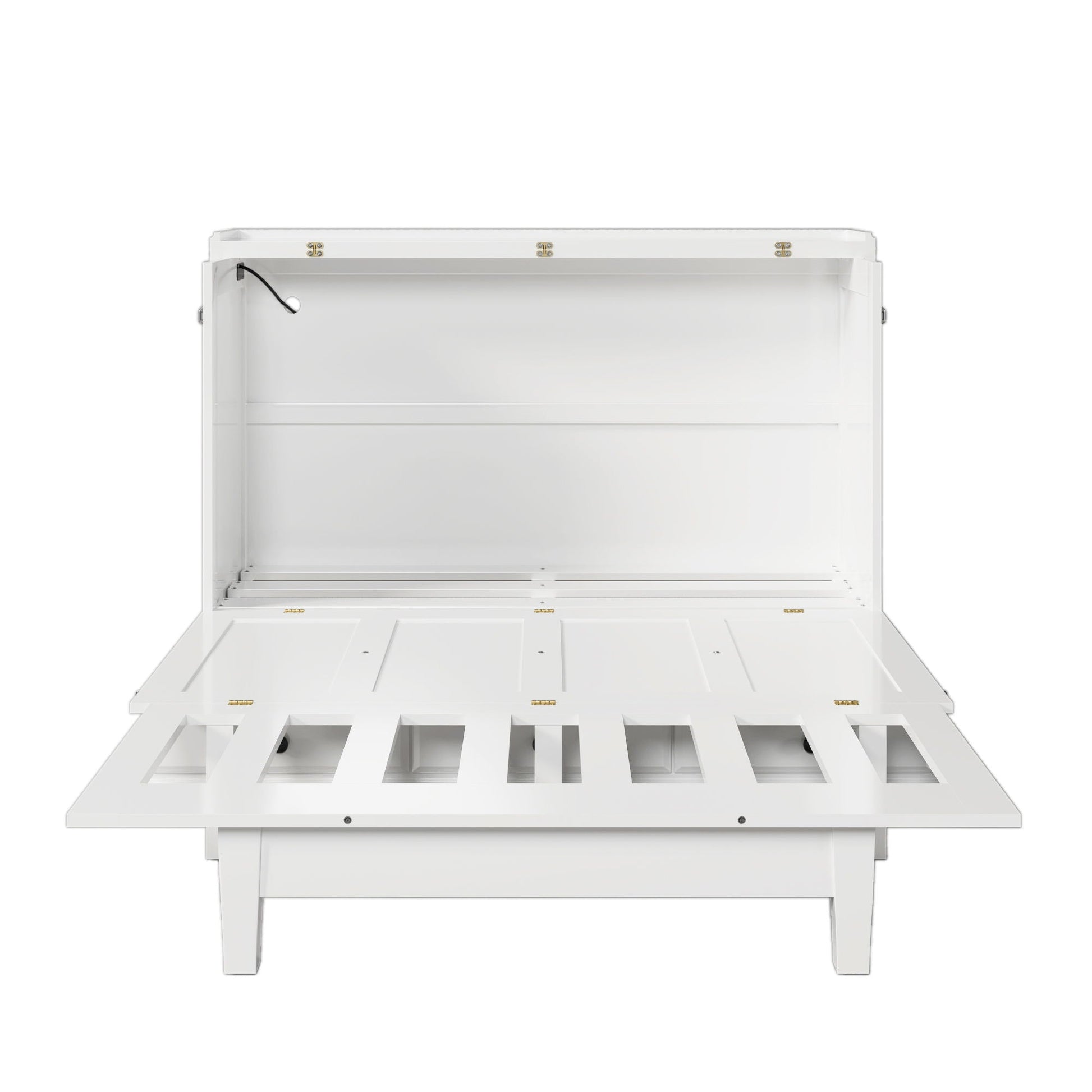 White solid pine Murphy bed cabinet with slatted bed base extended and large storage drawer on Tampa Home & Garden Store