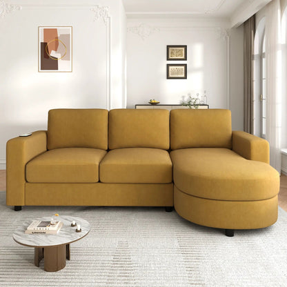 Modern L-shaped sectional sofa with curved chaise in tan upholstery on Tampa Home & Garden Store