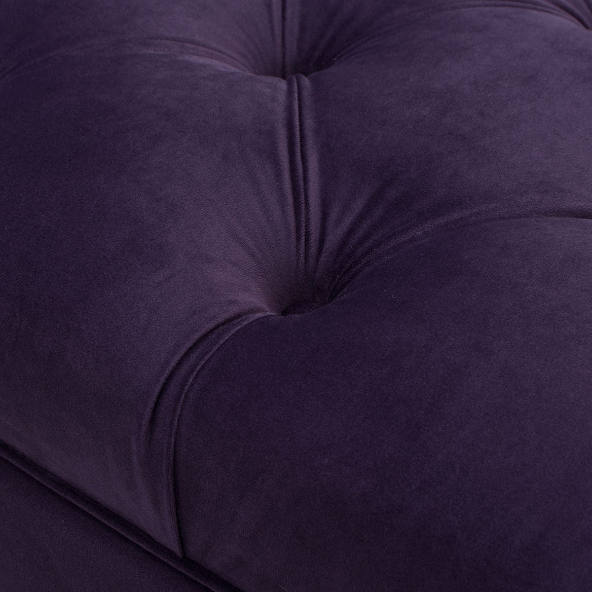 Tufted velvet bench cushion in purple with deep tufting detail on Tampa Home & Garden Store