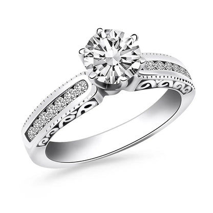 14k white gold engagement ring with round center diamond in six-prong setting and pavé band on Tampa Home & Garden Store