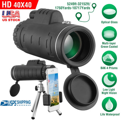 GemGear 40x40 HD monocular telescope with FMC lens, phone holder, tripod on Tampa Home & Garden Store