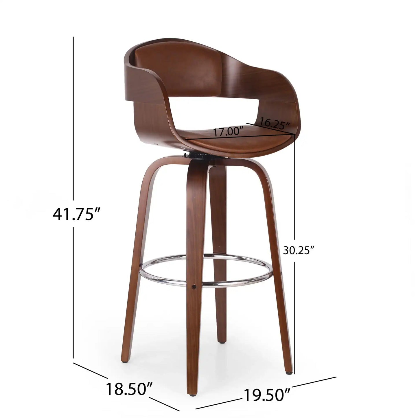 Modern Bar Stool with Swivel Function brown wood finish leather seat by HouseOfZazla on Tampa Home & Garden Store