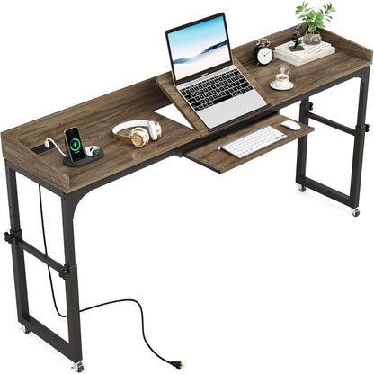 HouseOfZazla queen-size adjustable overbed computer desk with wheels, dark gray wood top on Tampa Home & Garden Store