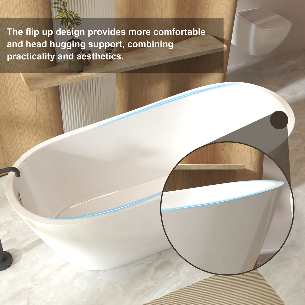 Freestanding acrylic slipper bathtub by HouseOfZazla in white with smooth curved edges on Tampa Home & Garden Store