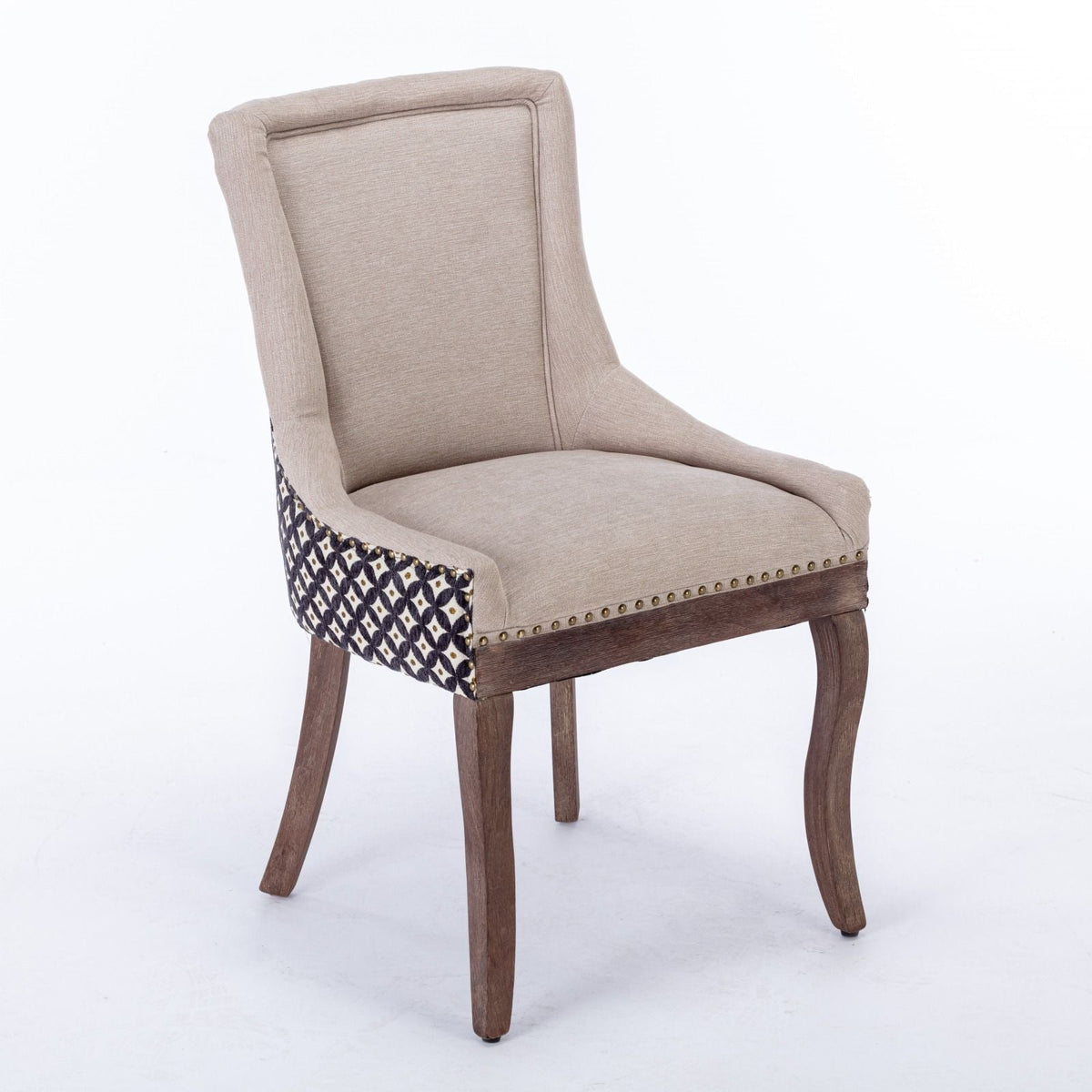 Ultra Side Dining Chair beige upholstery with solid wood legs and nailhead trim on Tampa Home & Garden Store