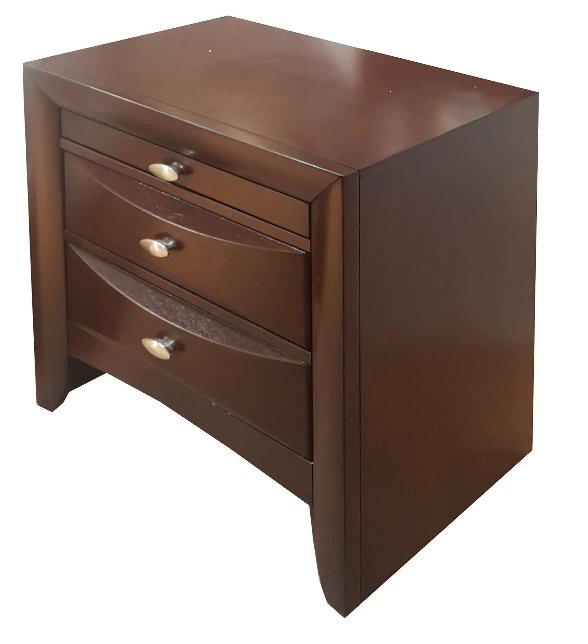 Ireland Elegant Design Nightstand, brown wood finish with drawers, Unique Piece Furniture on Tampa Home & Garden Store