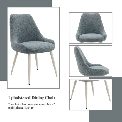 Table Side Chair with Blue Boucle Upholstery