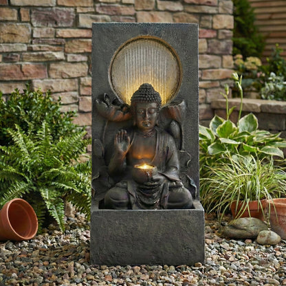 a Serene Outdoor Buddha Resin Waterfall Fountain