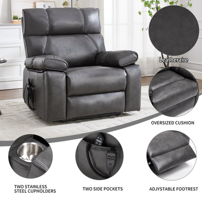 HouseOfZazla ComfortMax dark oversized lift recliner chair with dark leather upholstery on Tampa Home & Garden Store