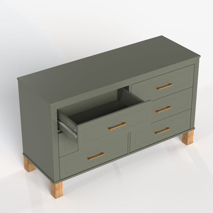 6-Drawer Double Dresser in Olive with gold-tone handles and wood legs on Tampa Home & Garden Store