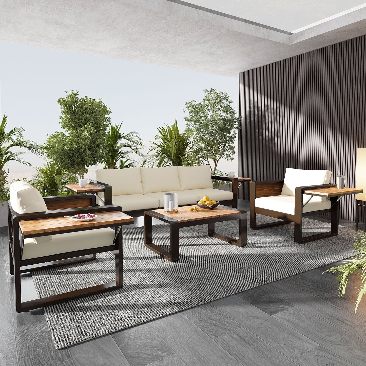 Four Piece Aluminum Outdoor Patio Set for Five