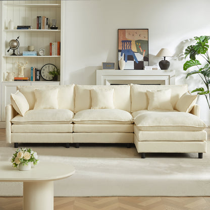 Modular sectional sofa 110 inch L shaped cream fabric couch with plush cushions and black legs on Tampa Home & Garden Store