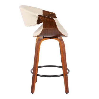 Counter Stool Midcentury swivel tufted beige upholstery curved wood legs and metal footring on Tampa Home & Garden Store