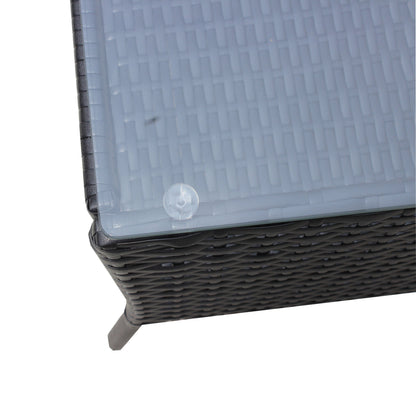 4 pc rattan outdoor patio furniture set gray wicker corner piece close up on Tampa Home & Garden Store