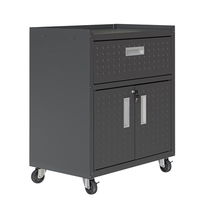 Mobile garage cabinet with locking system, gray steel, diamond-plate doors and casters on Tampa Home & Garden Store
