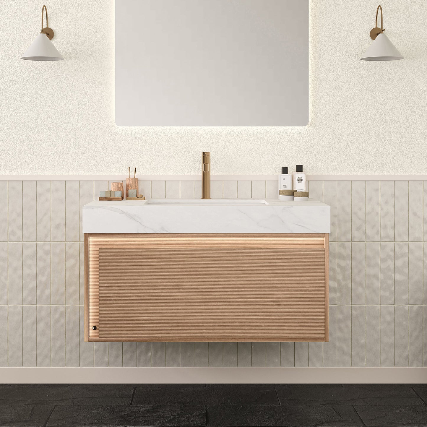 Nyah 36 in Bathroom Vanity Sink And Carrara Top