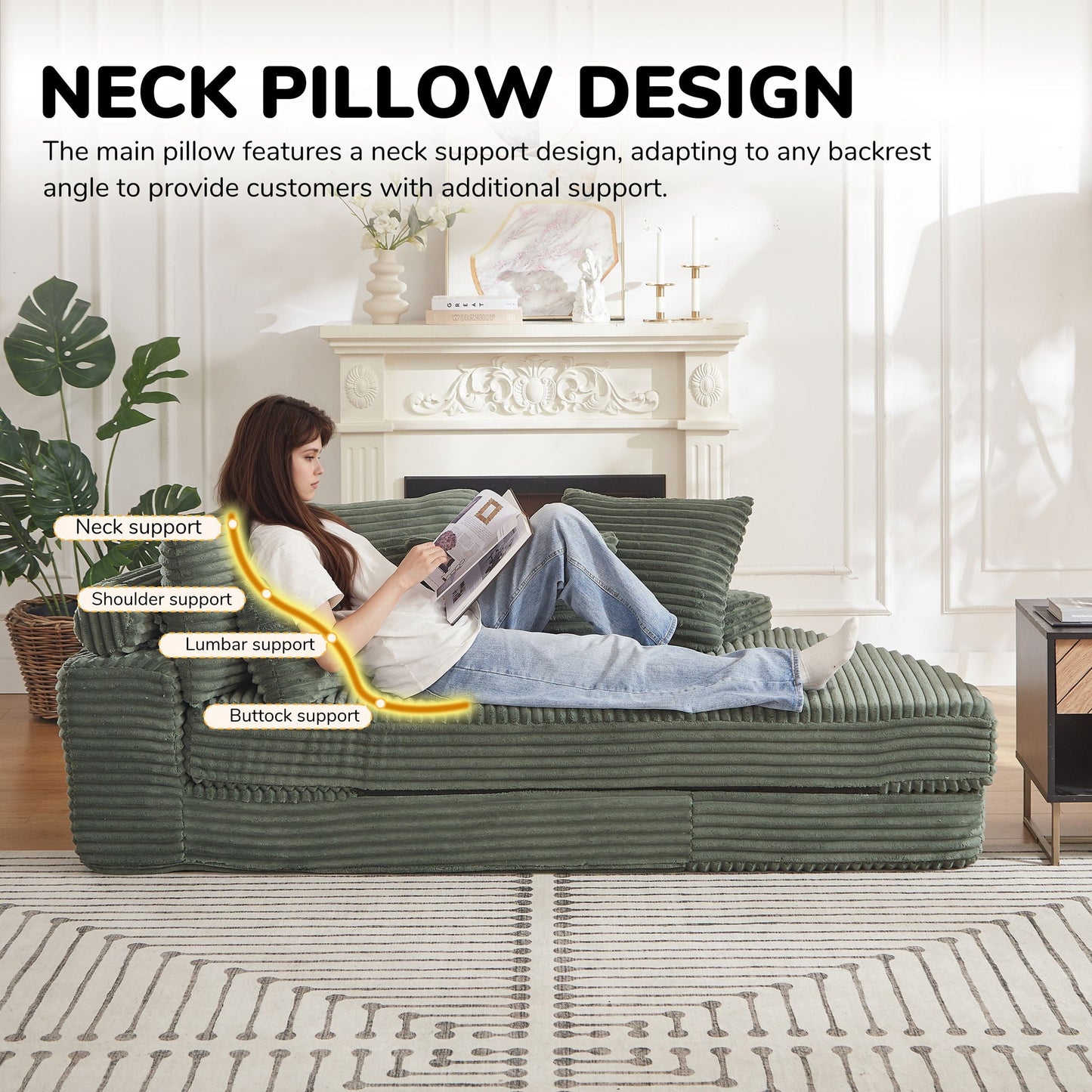 Semi Circular Corduroy Sofa Bed With Pillow