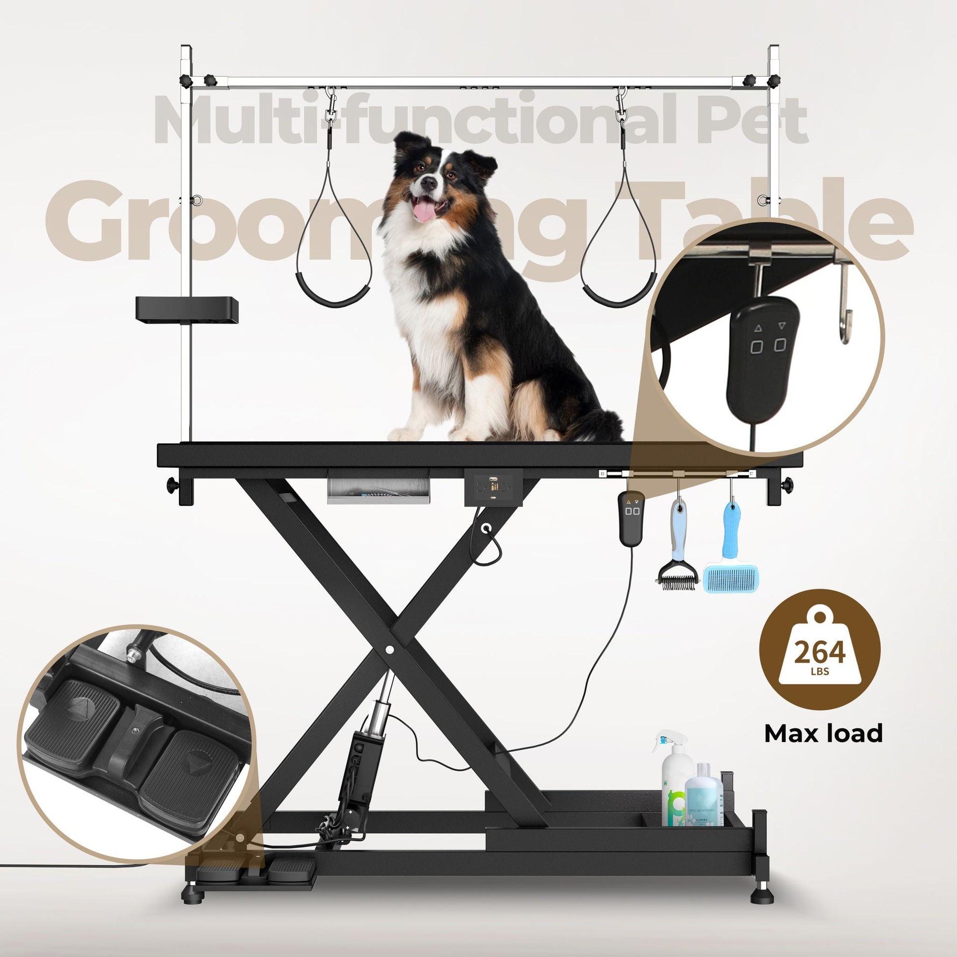 Super Deluxe Electric Pet Grooming Table by HouseOfZazla, height-adjustable, black steel on Tampa Home & Garden Store