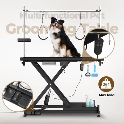 Super Deluxe Electric Pet Grooming Table by HouseOfZazla, height-adjustable, black steel on Tampa Home & Garden Store