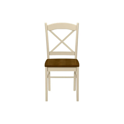 Dining chair set of 2, beige wood with X-back and brown wood seat on Tampa Home & Garden Store
