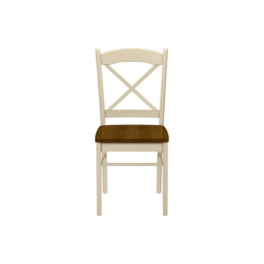 Dining chair set of 2, beige wood with X-back and brown wood seat on Tampa Home & Garden Store