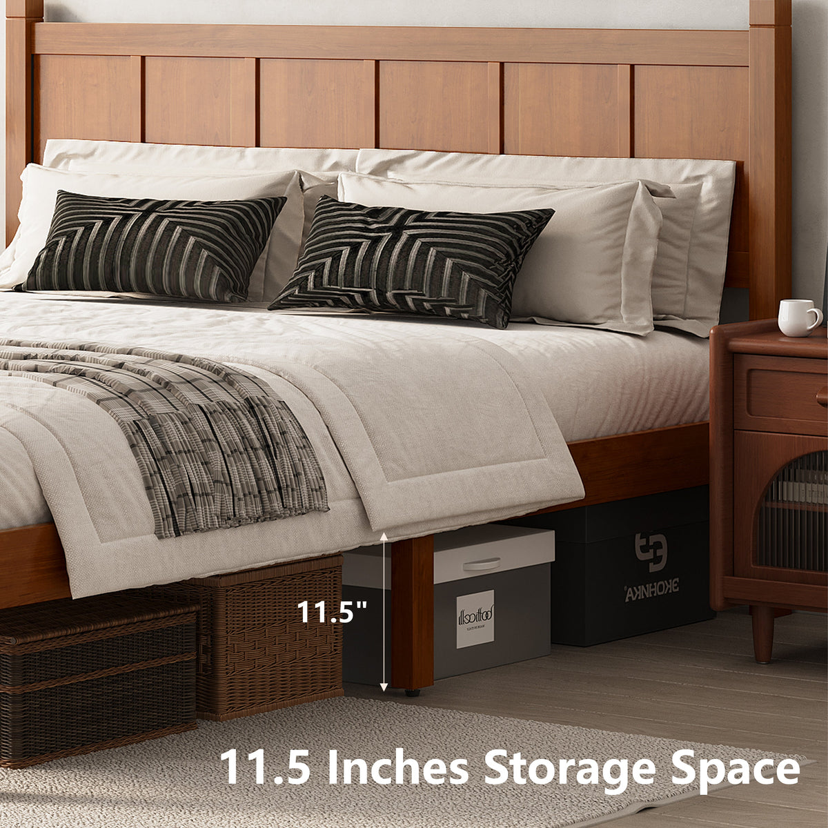 Queen Size Flat Panel Bed with Headboard & Footboard in warm wood finish by HouseOfZazla on Tampa Home & Garden Store