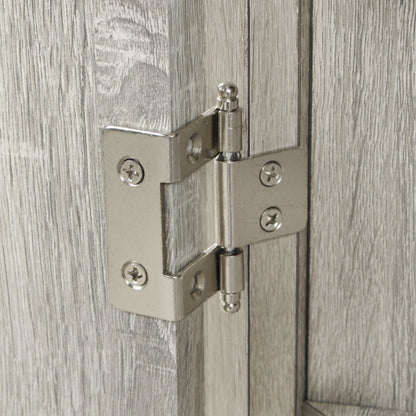 HouseOfZazla linen cabinet hinge close-up on gray wood grain door on Tampa Home & Garden Store